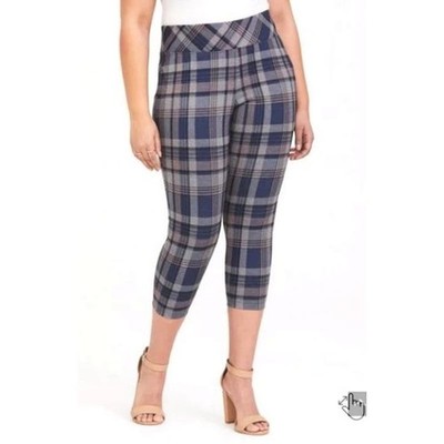 Torrid 3 (3X 22/24) Premium Ponte Gray/Blue/Plaid Cropped Crop Pixie Pants