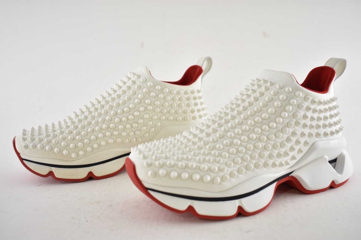 Christian Louboutin Spike Sock Donna Flat Snow White Red Neoprene