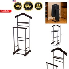Twin Valet Stand with Wooden Hanger Tray Trouser Bar in Walnut for Clothing O...