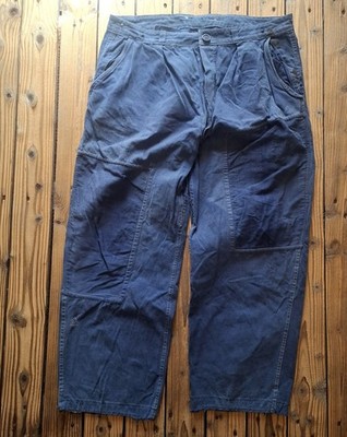 Vintage 50er Jahre französische Arbeitskleidung Hose indigoblau verblasste Patina repariert Boro Stil