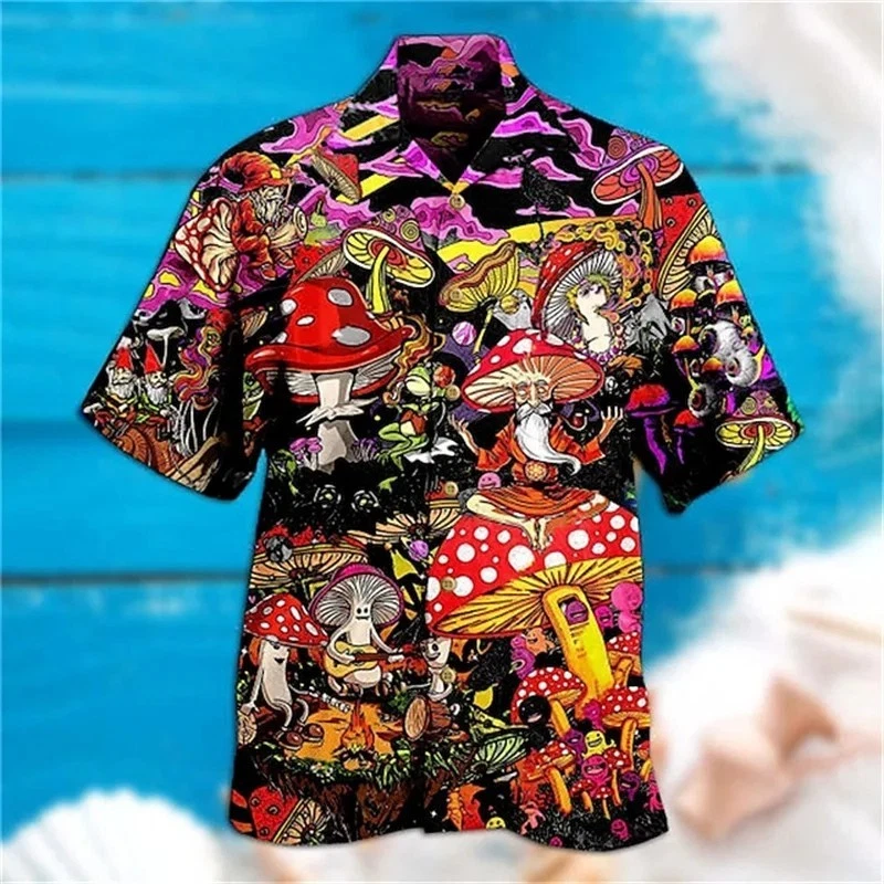 Men's Button-Down Magic Mushroom Wizard Hawaiian Shirt, Trippy Hippie Novelty Top