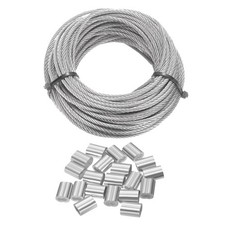 50ft 15M 2mm Stainless Steel Wire Rope 7x7 Strand with 20pcs Loop Sleeves
