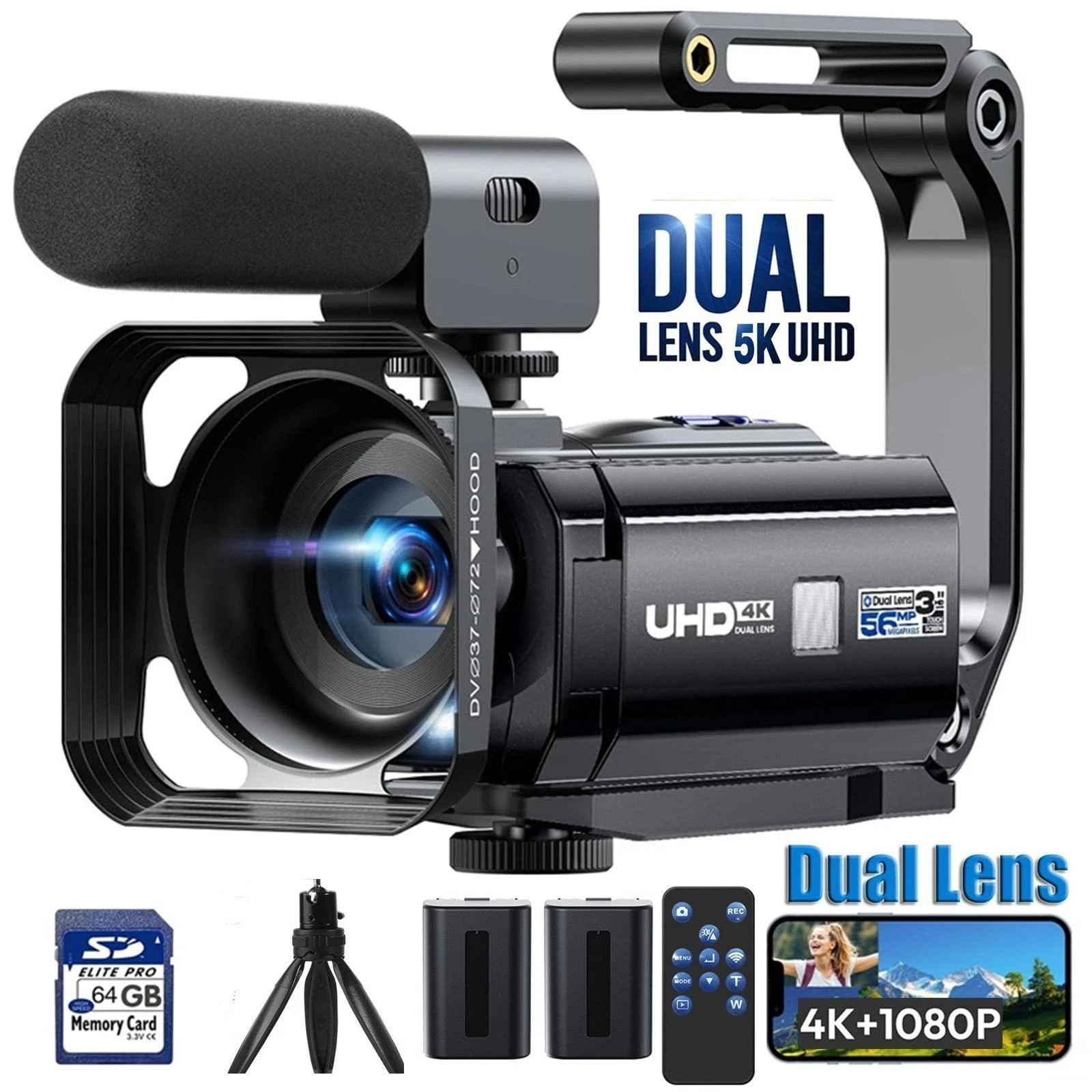 5K Dual Lens Video Camera Camcorder WiFi Youtube Vlogging Camera IR Night Vision
