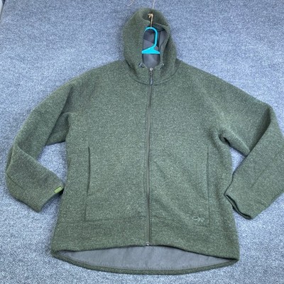 Outdoor Research Exit Hoody Mens Large Green Wool Blend Full Zip Fleece Jacket L