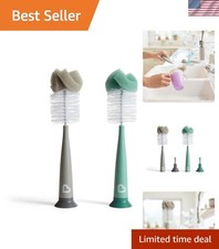 Modern Sponge Bottle Brush Set of 2 Upright Stand Nipple Cleaner - Grey/Sage