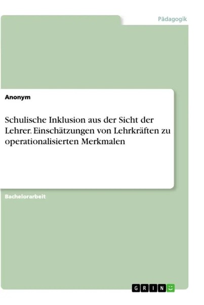 Anonym | Schulische Inklusion Aus Der Sicht Der Lehrer. EinschäTzungen Von...-image