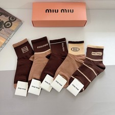 5 Pairs Women Crew Socks Gift Box Coffee Tone Striped Cotton Socks