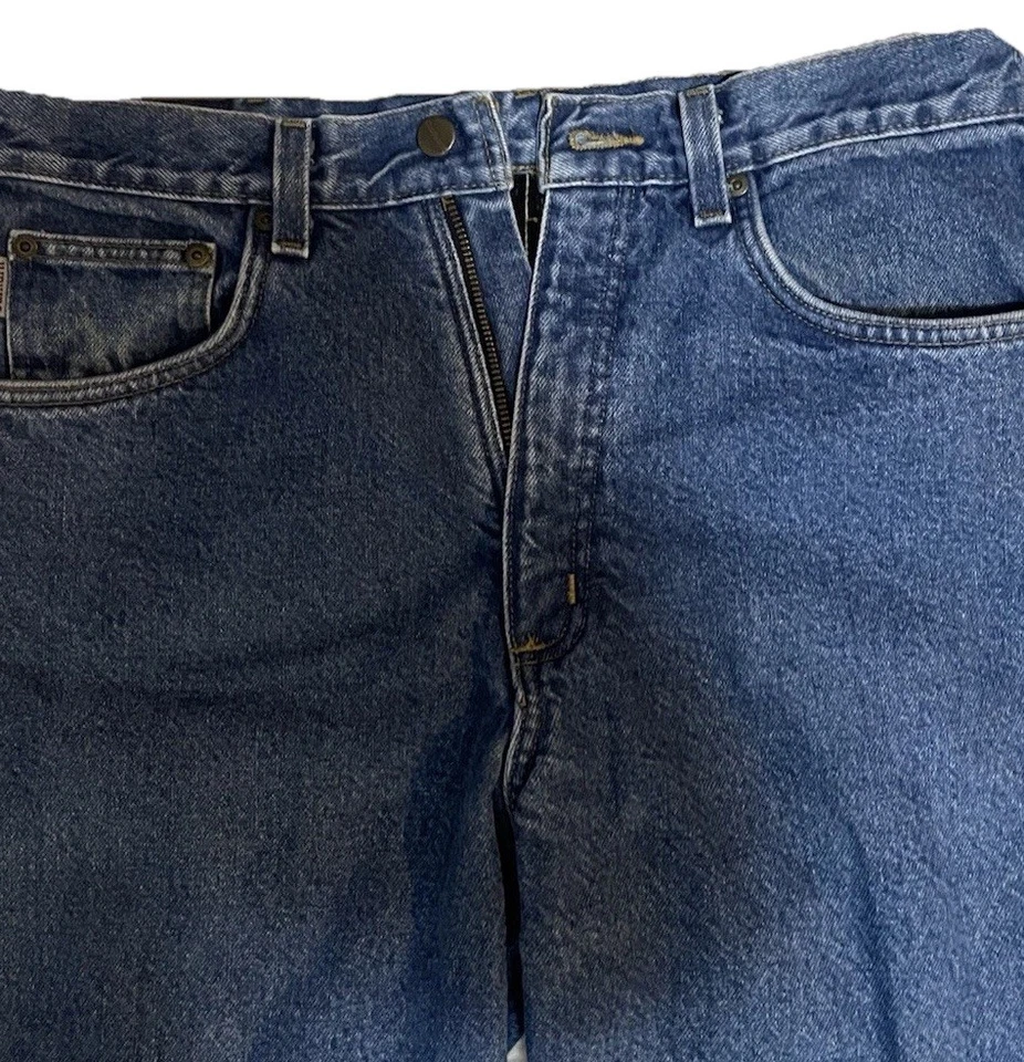 Pantalones de mezclilla para hombre Carhartt azules 32x32 forrados térmicos calce relajado clima frío Foto 2 de 4