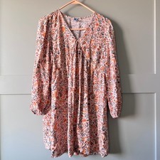 Old Navy Womens Floral Babydoll Dress Orange Boho Long Sleeve Mini Sz M Peasant
