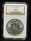 NGC MS69 1991 American Silver Eagle One Dollar Silver Coin -0079