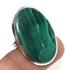 925 Silver Plated Malachite Ring Handmade Gemstone Jewelry Size US 6 GW