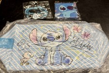 Stitch Makeup Bag Set w/ Mirror Bracelet Kawaii Travel Cosmetic Blue