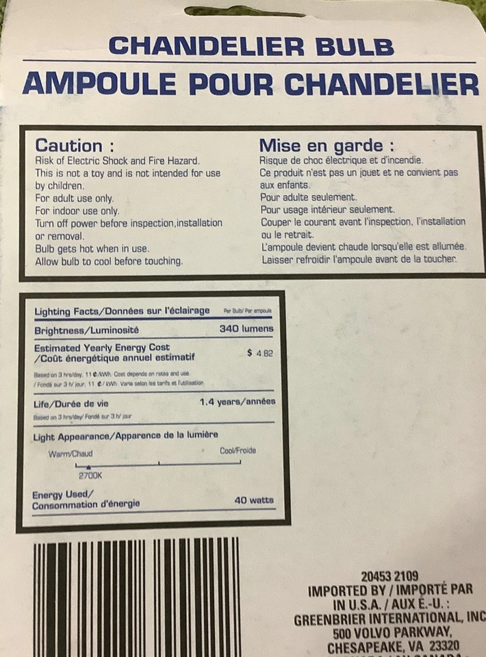 Chandelier Bulbs 2 Pack 40 Wart Soft White Clear NEW - Image 4 of 4