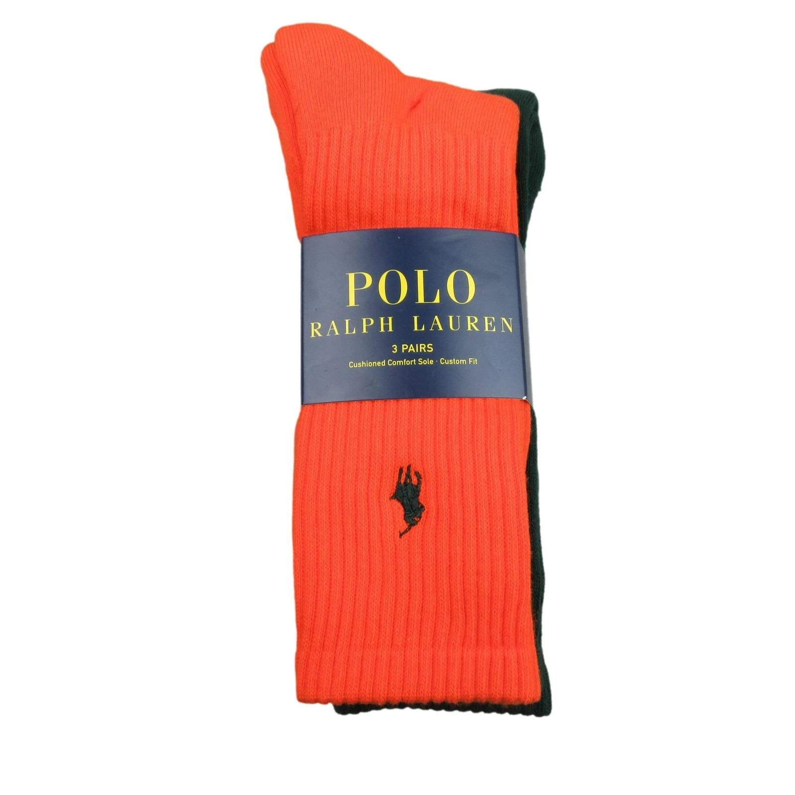 Polo Ralph Lauren Crew Socks Mens Size 6-13 Orange Navy Green Combo (3-Pack) NEW