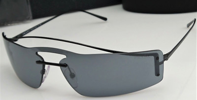 PRADA SPR61V 1AB-5L0 Womens Black Frame Grey Lens Designer Shield Sunglasses NEW
