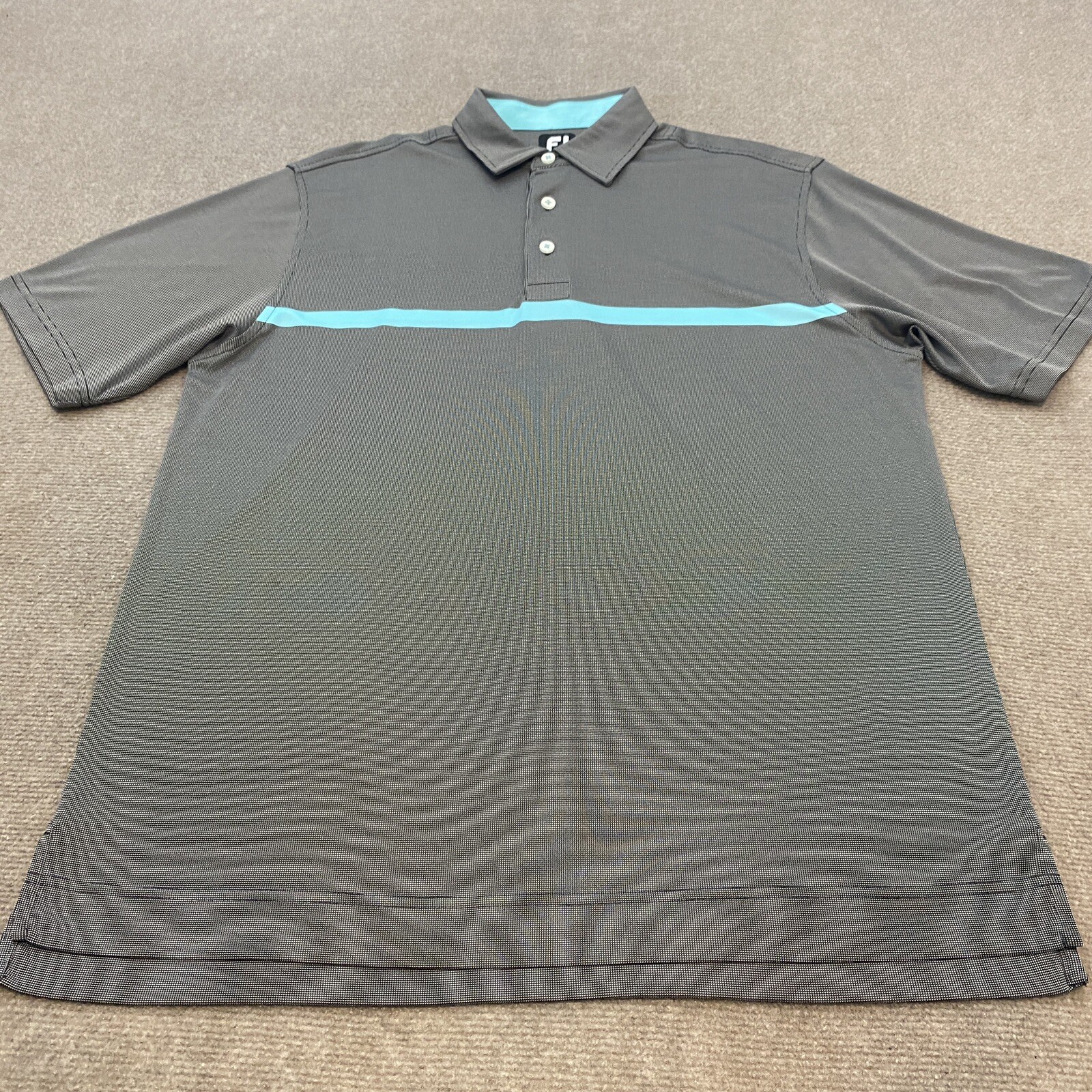 Footjoy Golf Polo Shirt Mens Large Black Blue Short Sleeve Performance Golfer
