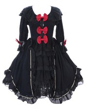 JL-645-1 schwarz Rüschen Chiffon Kleid Rokoko Victorian Gothic Lolita Cosplay