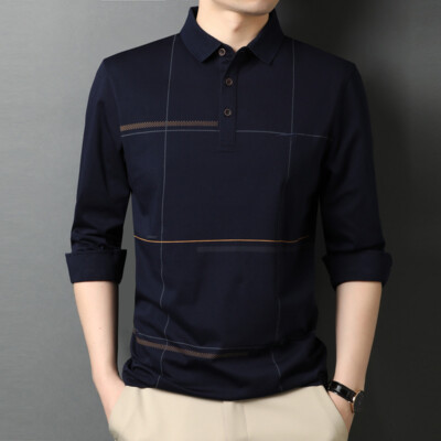 ZONBAILON Men's Plaid Winter Long Business Simple Soft Sleeve Polo Shirt