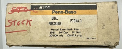 New Johnson Controls P70NA-1 Dual Pressure Control Penn-Baso SPST 36 Cap1/4 Nut