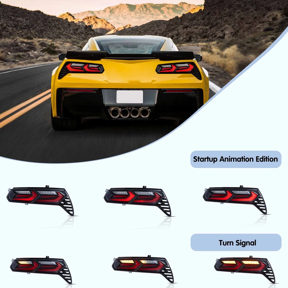 1 par de lanternas traseiras de LED transparentes para Chevrolet Corvette C7 2014-2019 traseiras com animação - Imagem 2 de 4