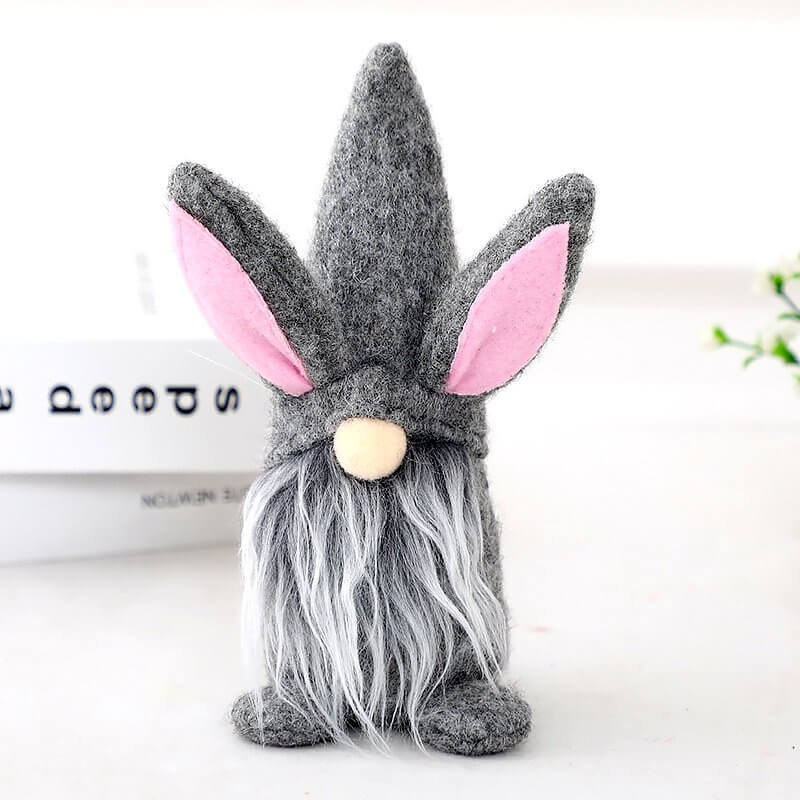 Plush Grey White Happy Easter Bunny Rabbit Faceless Gnome Shelf Sitter ...