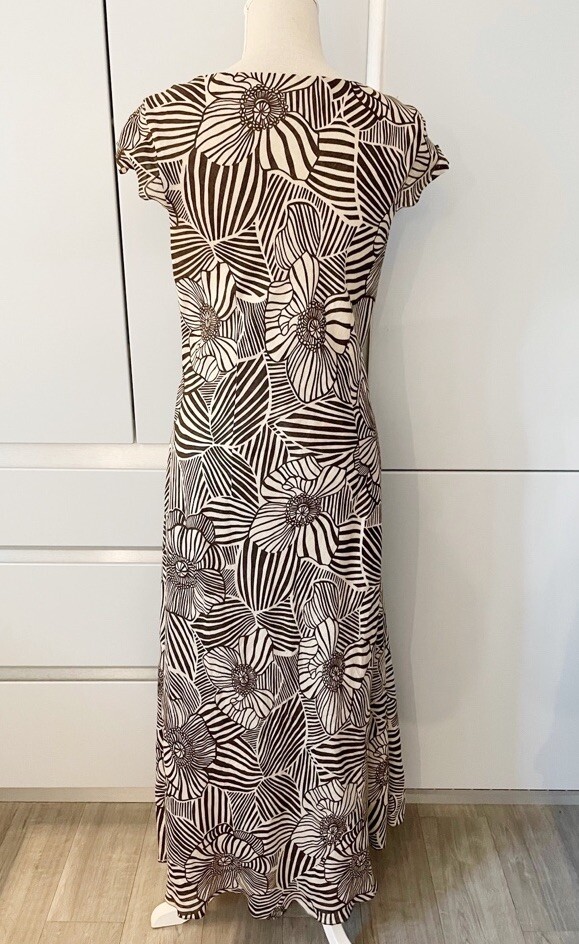 Escada Margaretha Ley 100 Linen Collared Floral Dress Brown Beige Size