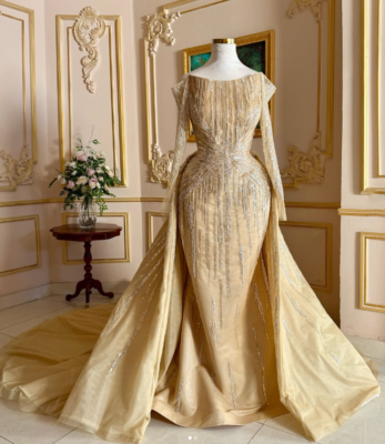 Luxury Gold Wedding Dresses with Detachable Train Long Sleeves Bridal Gowns | eBay Luxury Gold Wedding Dresses with Detachable Train Long Sleeves Bridal Gowns | eBay