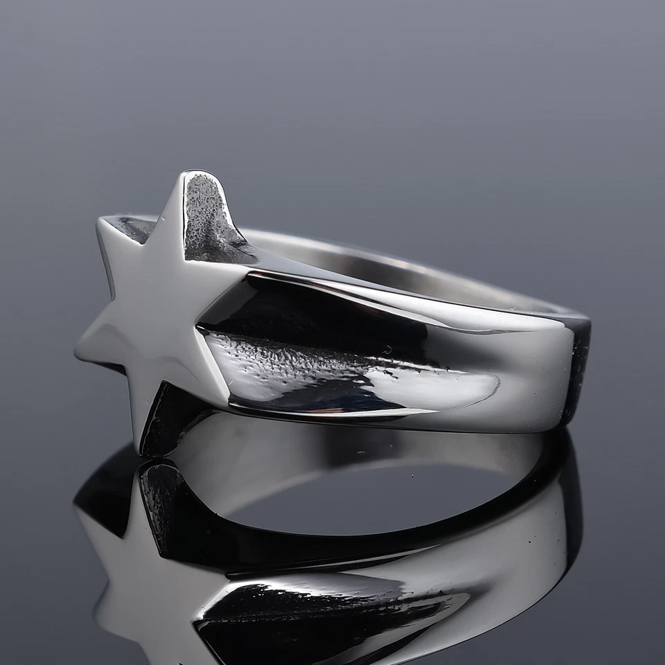 Anillo hexagrama de acero inoxidable estrella vintage para hombre y mujer regalo joyería Foto 3 de 4