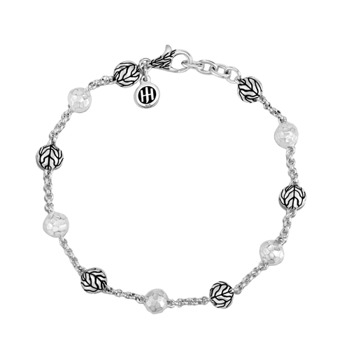 JOHN HARDY CLASSIC CHAIN HAMMERED STERLING SILVER BEADS BRACELET 7.5" POUCH NEW - Picture 2 of 6