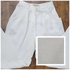 Vintage Liz Claiborne Cream Ribbed Pleated Front High Waisted Trousers Size 6