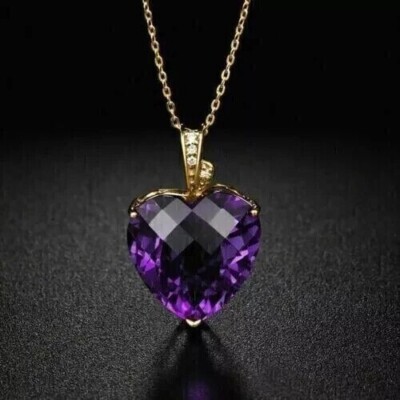 3 Ct Round Lab-Created Amethyst Girlfriend B'day Pendant 14K Yellow Gold Plated