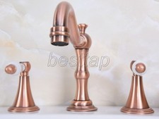 Antique Red Copper Bathroom Basin Faucet Widespread Vanity Sink Mixer Tap srg072