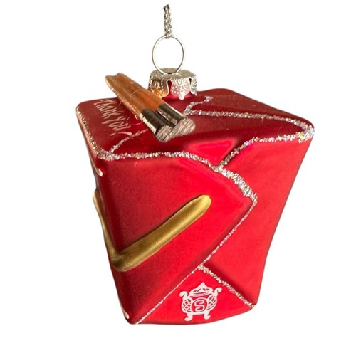 Chinese Take out Box Glass Ornament - Asian Food DoorDash China Rice Noodle Dish - Picture 5 of 7