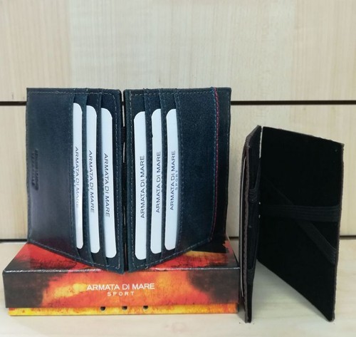 PORTACARTE di CREDITO portatessere uomo ARMATA di MARE pelle NERO con  fermasoldi | eBay
