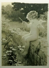 Bessie Pease Gutmann Love's Harmony Nude Angel Girl Conduct Singing Birds Framed