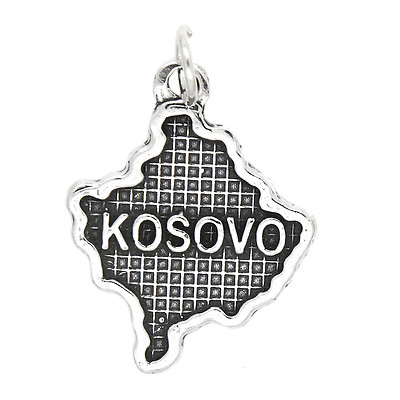 Sterling Silver Kosovo Country Map Travel Charm or Pendant