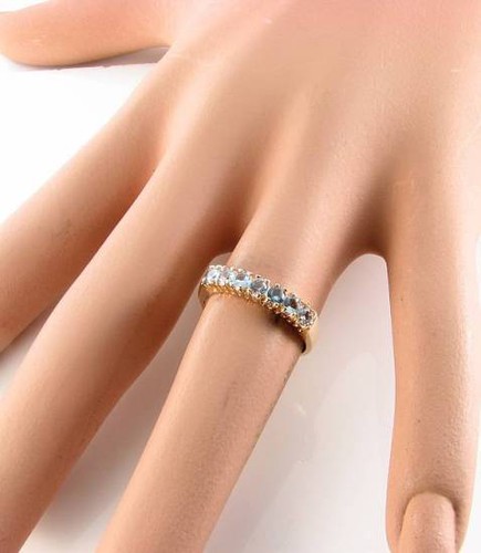CUSTOM ORDER 9K GOLD AQUA (4) PEARL (3) ART DECO INS RING Size P (UK) - Picture 3 of 5