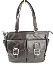 iLi New York Brown Leather Medium Shoulder Bag Buckles Side Pockets