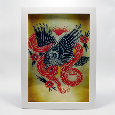 Unique Eagle vs Snake Tattoo Art Poster Home Decor Sticker Vintage Wall Painting