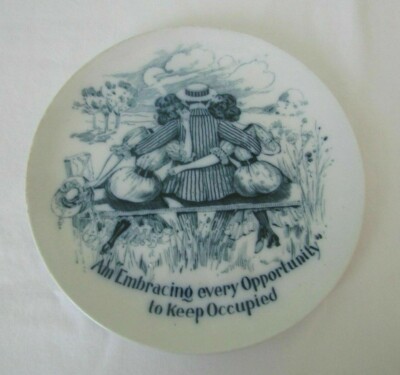 Antique F. & V.I. Flow Blue Plate Man w/Two Women ''Embracing Every Opportunity''