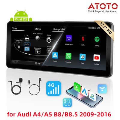 ATOTO 12.3'' Car Stereo Android Auto CarPlay BT For Audi A4/A5 B8/B8.5 2009-2016