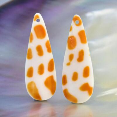 Natural Mitra-Mitra Seashell Drop Earring Pair Cabochons Handmade 1.62 g