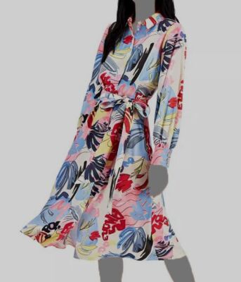 $395 Marella Women's Ivory Marella Printed Midi Shirtdress Size 2