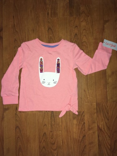 Mädchen Pouf von rosa - Wendepailletten - Hase Kaninchen Pullover - Mädchen XS 4/5 - Bild 2 von 7