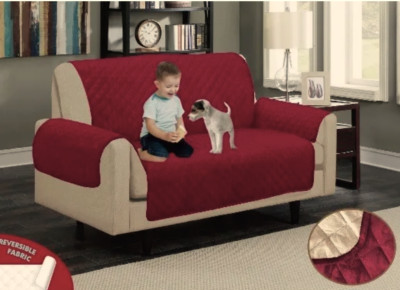 Gesteppter wasserabweisender weinroter / beige Wende-Sofaschoner für 2- oder 3-Sitzer