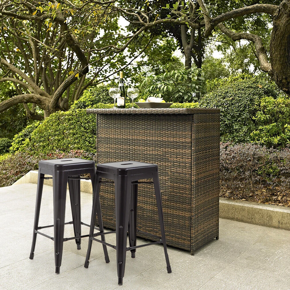 New Metal Chair Height Bar Stools 24 Inches Indoor/Outdoor Stool Patio Furniture - Image 4 of 4