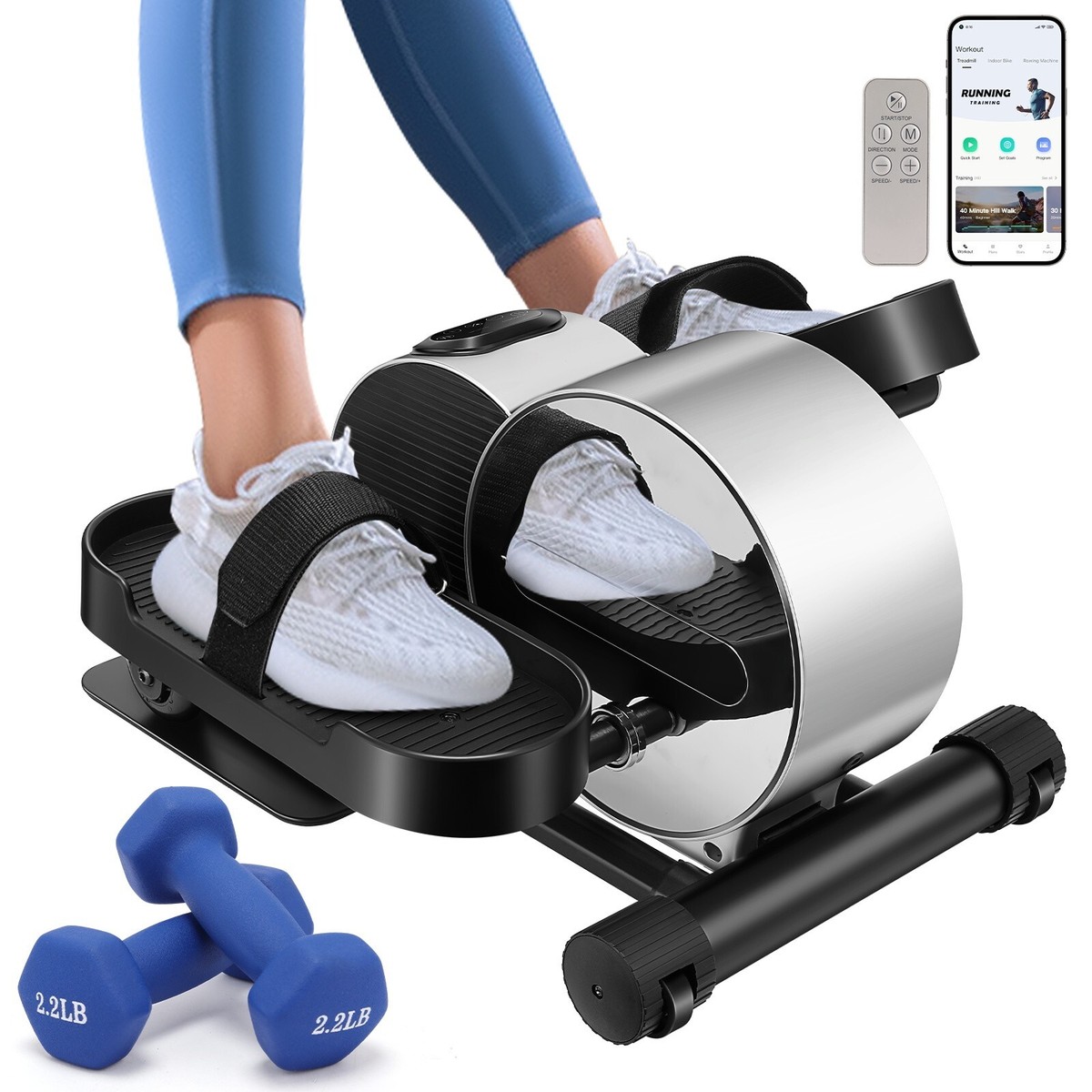 Under Desk Elliptical Machine, Adjustable Speeds Elliptical Trainer Non Slip Large Pedal Exerciser With Remote Control And Led