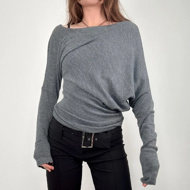 asymmetric grey batwing jumper slouchy draped fit miss bisbigli UK8/10