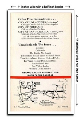 1950 Union Pacific Streamliners Route Map - 11x17 Poster