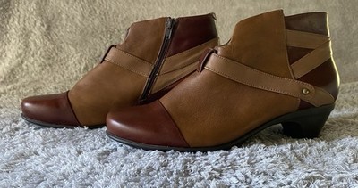 NAOT Lucky Dual Tone Brown Leather Ankle Boots Zip Low Heel Comfort Women US 11
